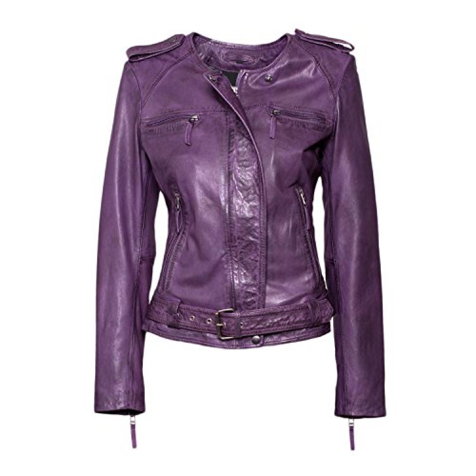 Biker Jacke "Bordeaux" von MaraMahr im Biker-Style aus weichem Lammleder für Damen in lila Biker Jacke "Bordeaux" von MaraMahr im Biker-Style aus weichem Lammleder für Damen in lila